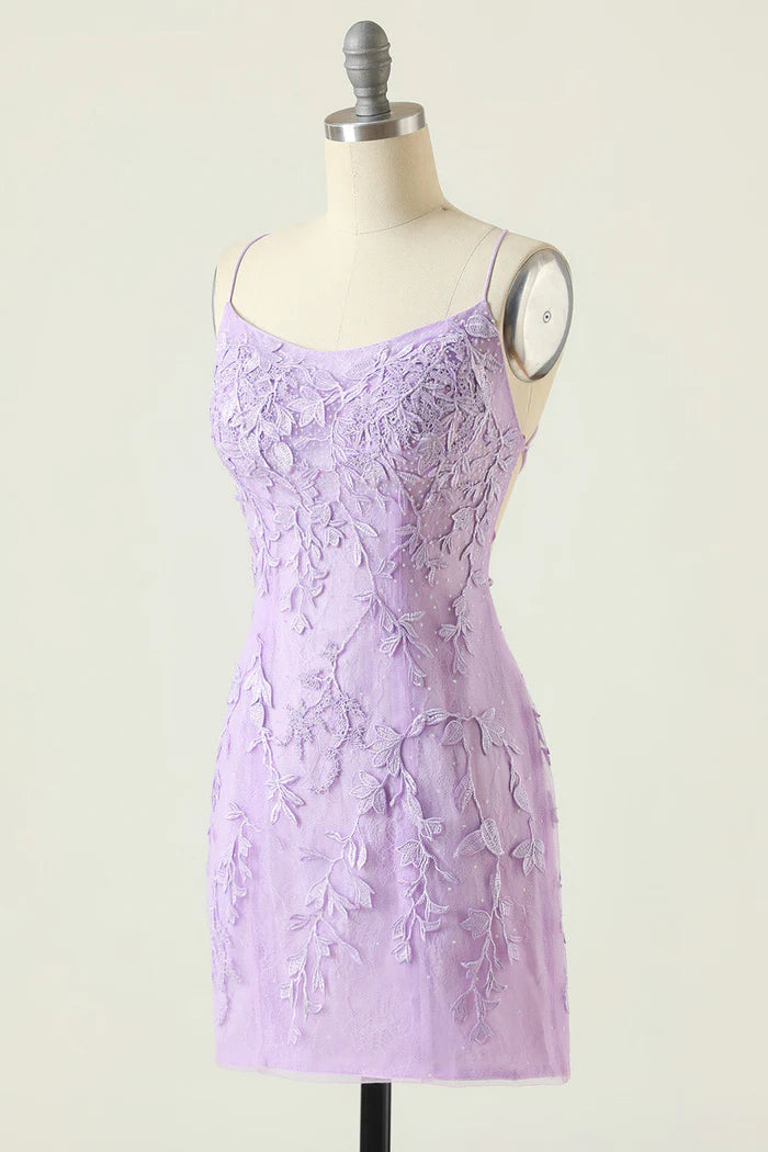 Weitese Dress Purple Backless Bodycon Homecoming Dress Pleats Sleeveless Appliques Party Dress